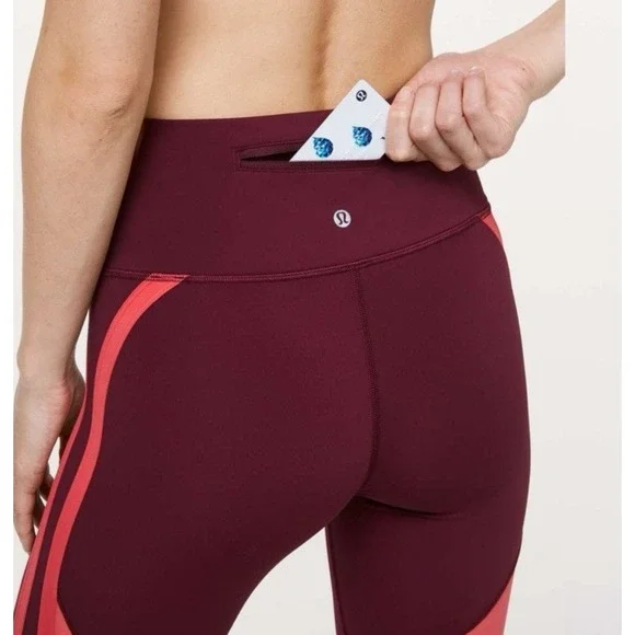 Lululemon Zip The Line Crop 23" Leggings Sz 12 Deep Ruby / Poppy Coral - Picture 5 of 12
